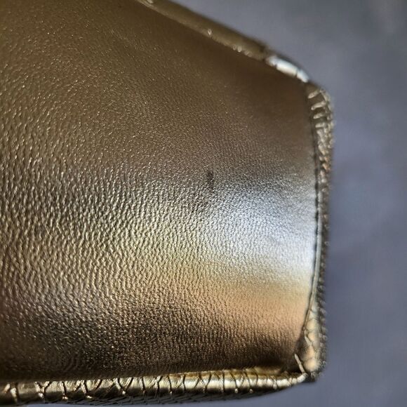 Vintage Vegan Leather Croc Snake Embossed Gold Link Strap Shoulder Bag Small - Picture 7 of 13